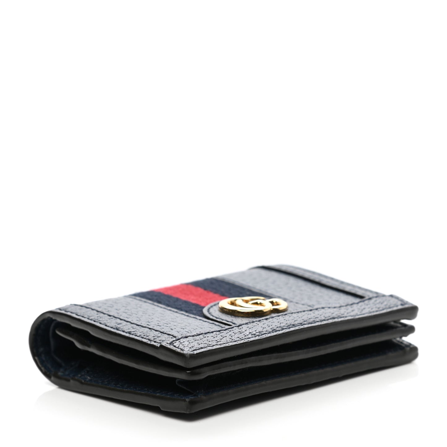 Textured Calfskin Web Ophidia Card Case Blue Agata