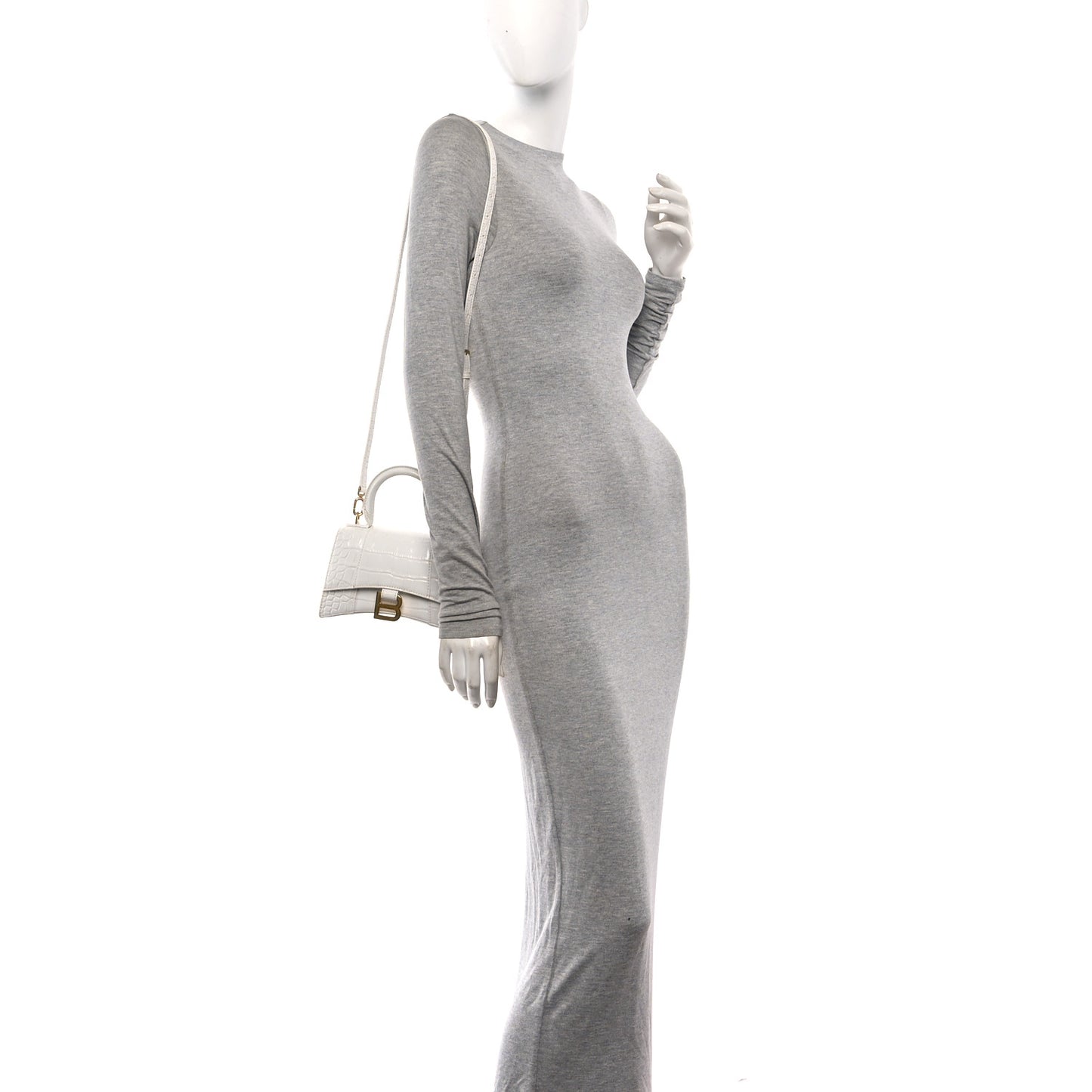 Shiny Calfskin Crocodile Embossed Hourglass Top Handle Bag XS White