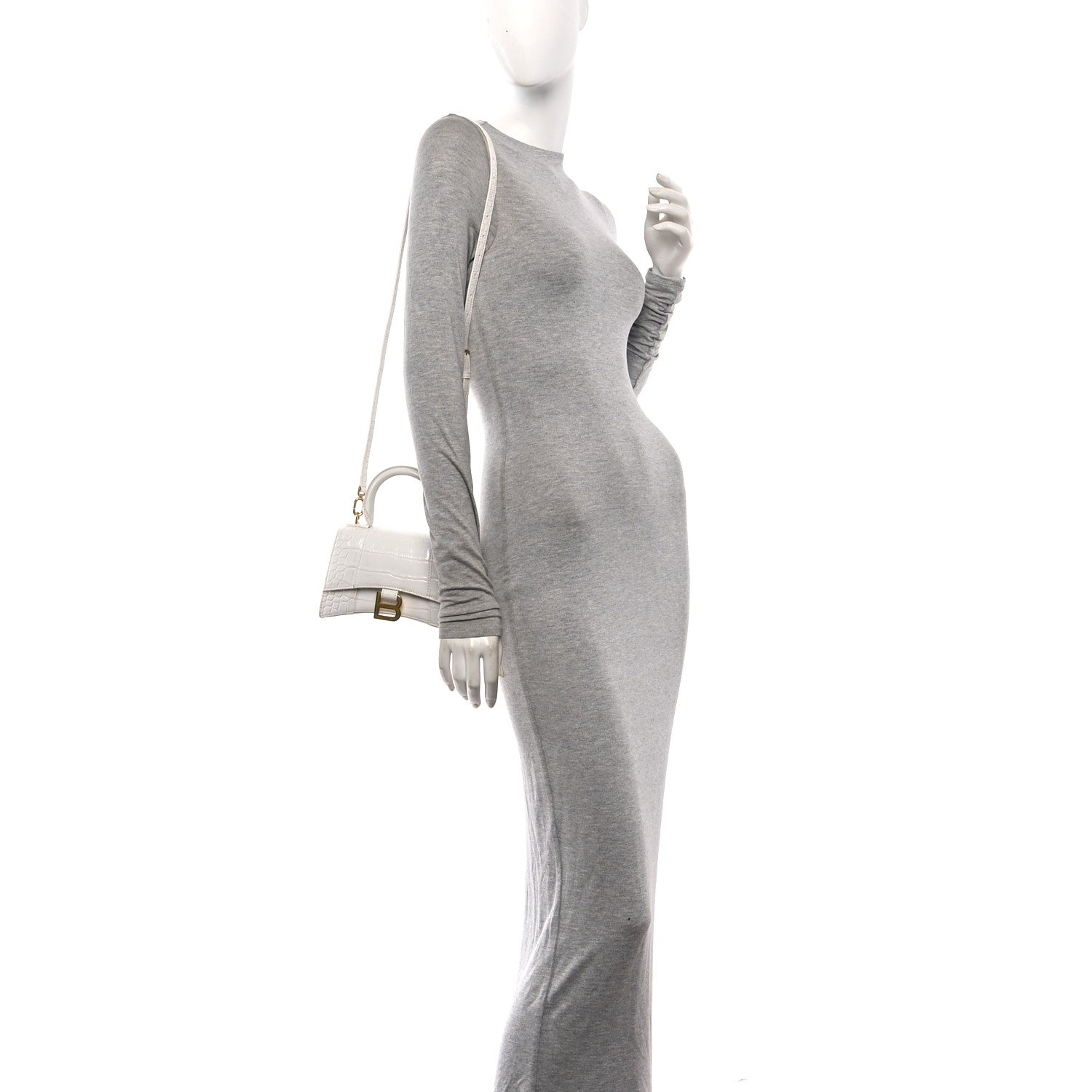 Balenciaga Shiny Calfskin Crocodile Embossed Hourglass Top Handle Bag XS White 2 of 10