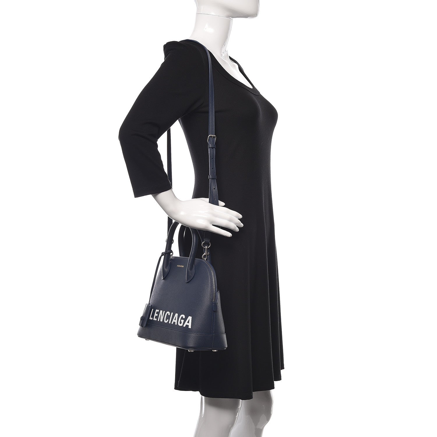 Balenciaga Signature Grained Calfskin Logo S Ville Top Handle Bag Bleu Canopee White 2 of 12