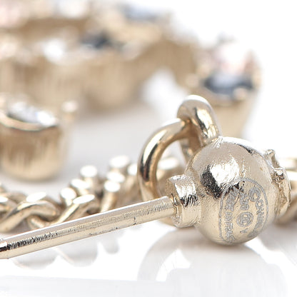 Chanel Crystal CC Drop Earrings Pink Grey Gold 4 of 5