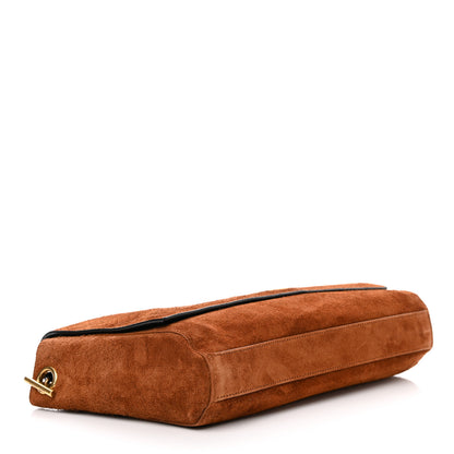 Saint Laurent Calfskin Crocodile Embossed Suede Medium Reversible Monogram Kate Satchel Military Taupe 7 of 13