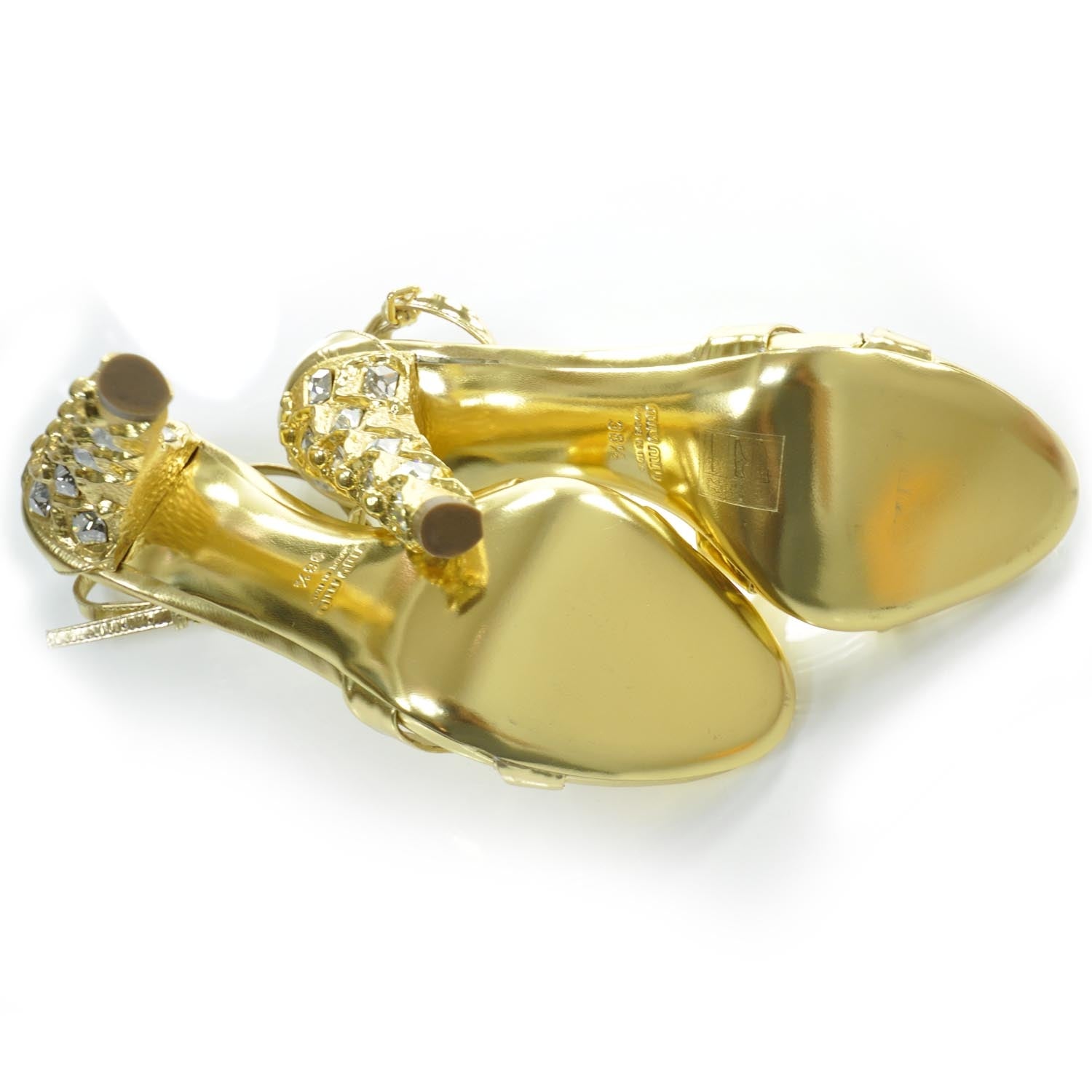 Miu Miu Leather Jeweled Sandals 38.5 Gold 5 of 7