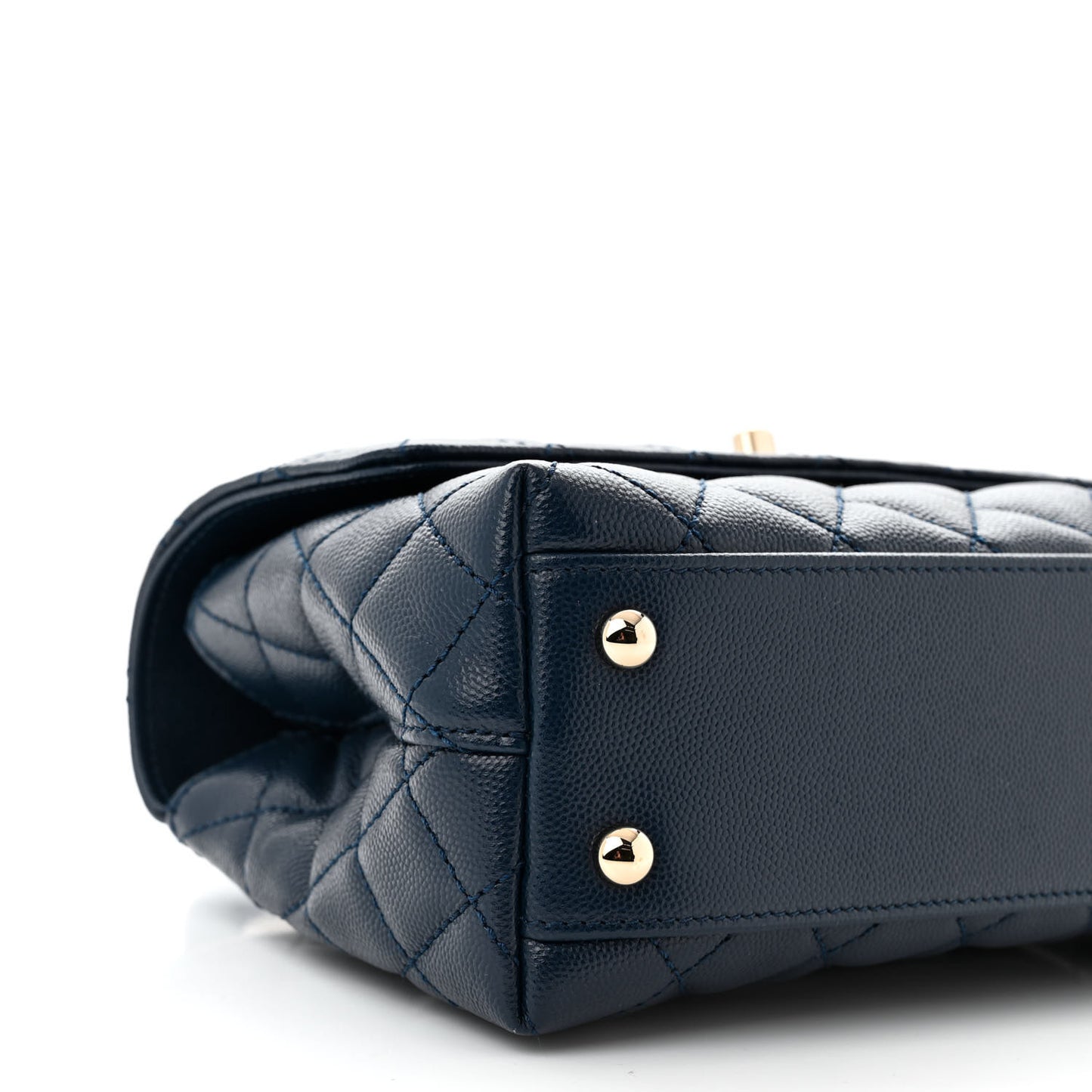 Caviar Quilted Lizard Embossed Mini Coco Handle Flap Navy Blue
