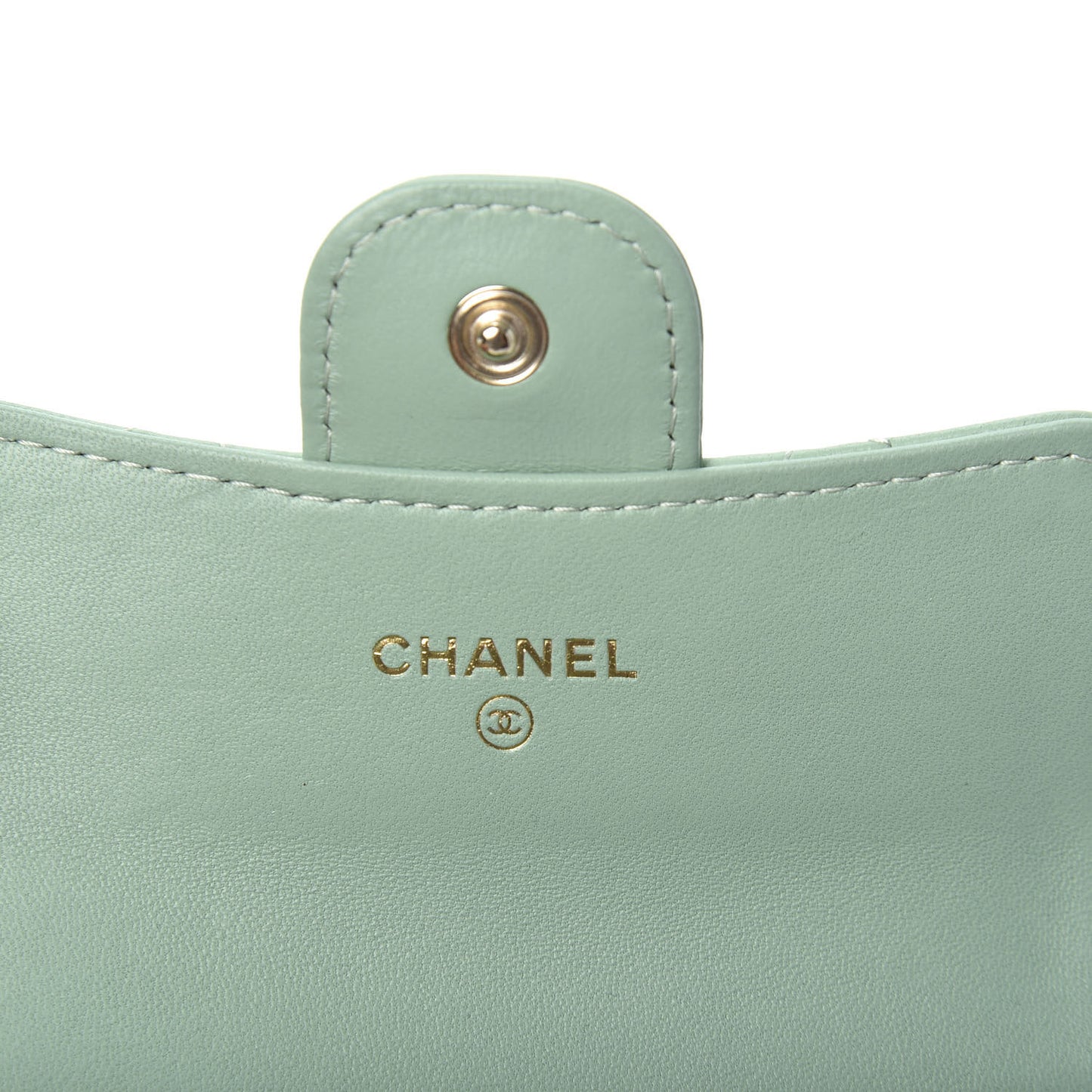 Lambskin Quilted Flap Card Holder Wallet Green