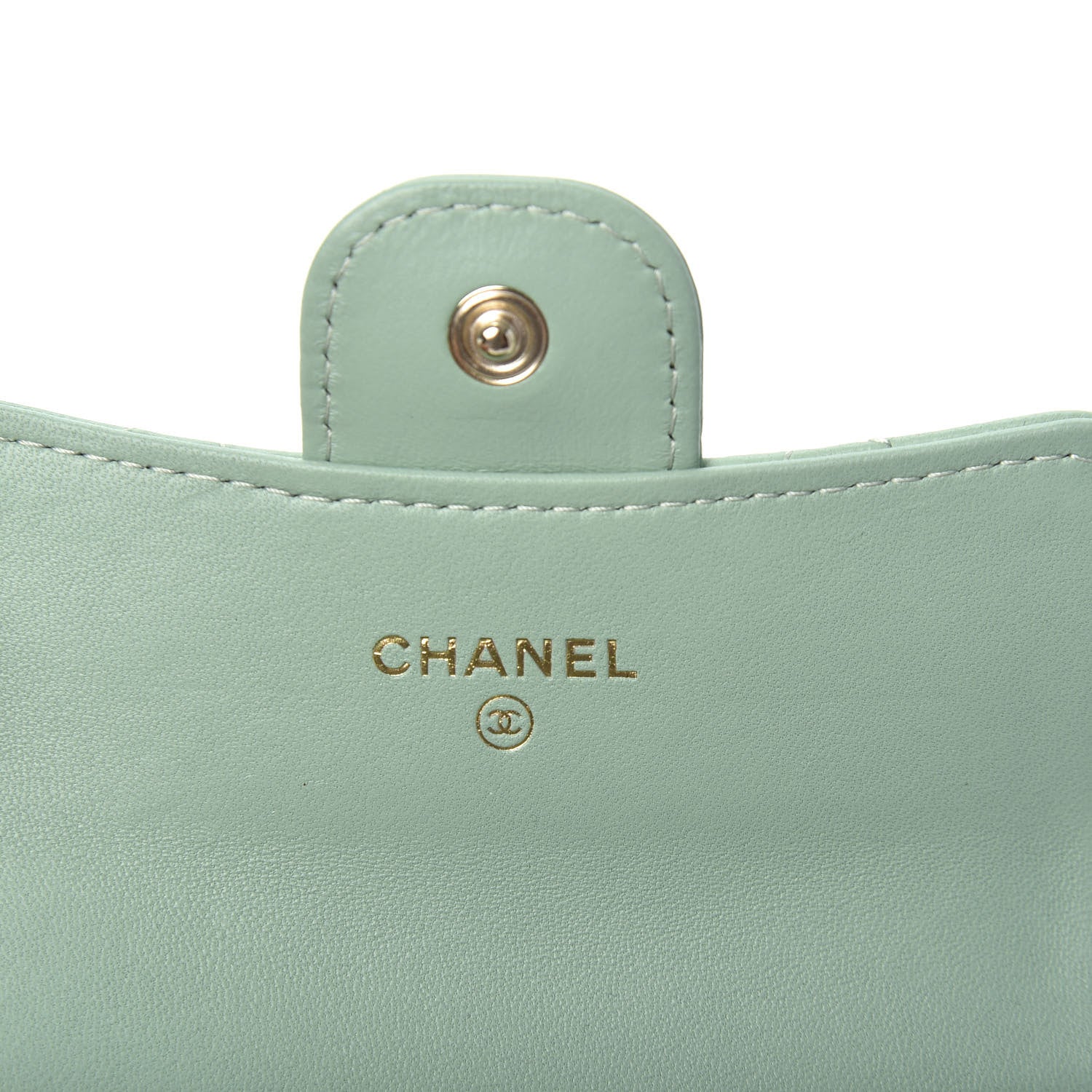 Chanel Lambskin Quilted Flap Card Holder Wallet Green 7 of 8