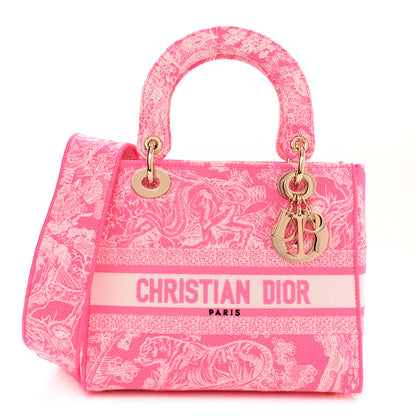 Christian Dior Canvas Toile De Jouy Reverse Embroidered Medium Lady D-Lite Fluorescent Pink 1 of 9