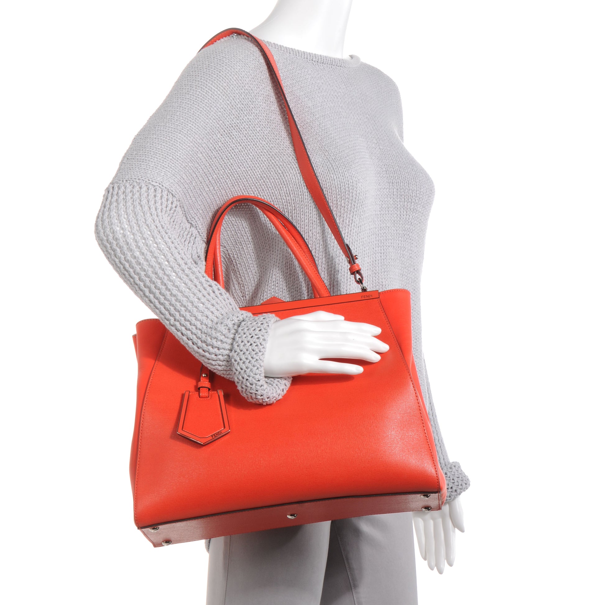 Fendi Textured Calfskin Medium 2Jours Tote Poppy 2 of 9