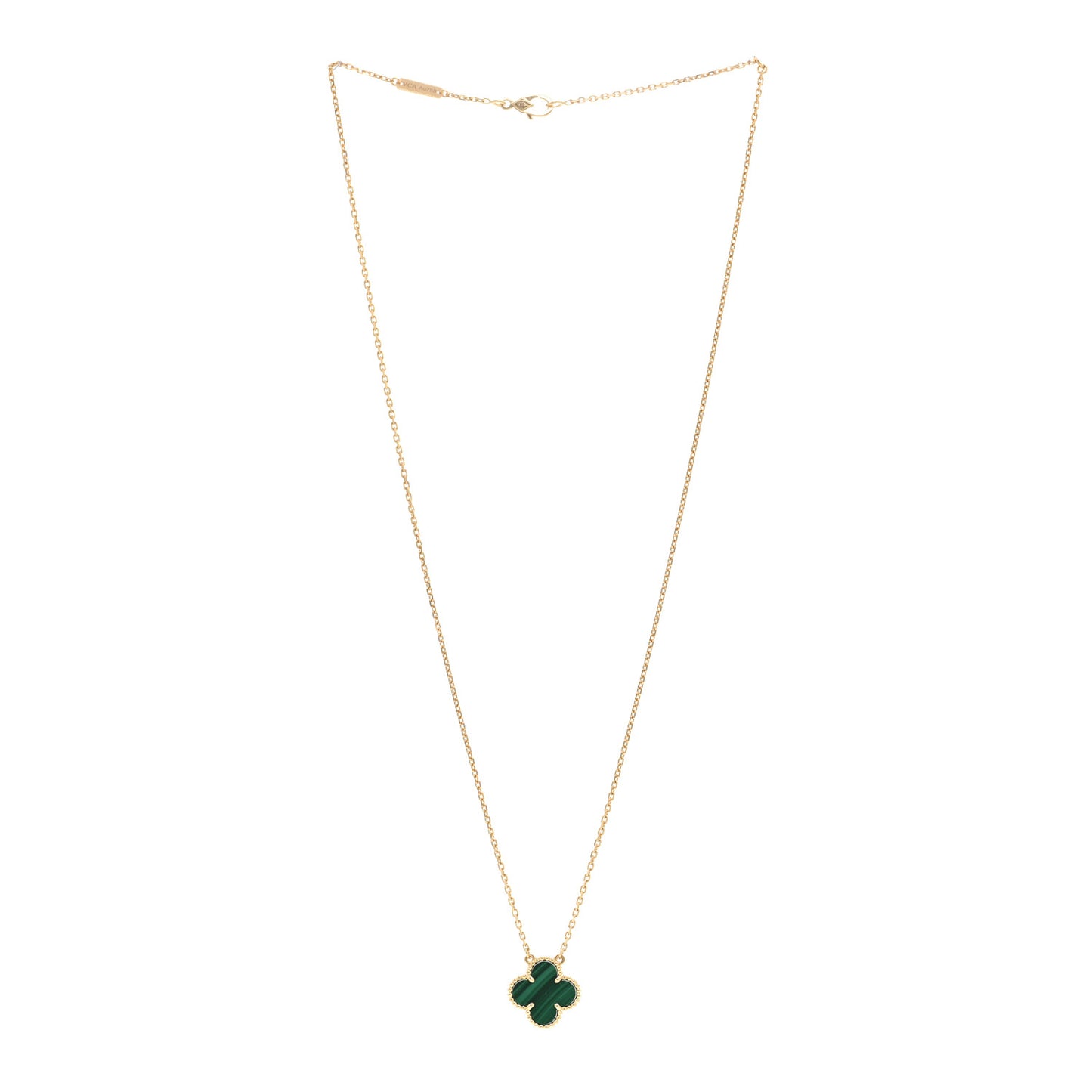 18K Yellow Gold Malachite Vintage Alhambra Pendant Necklace