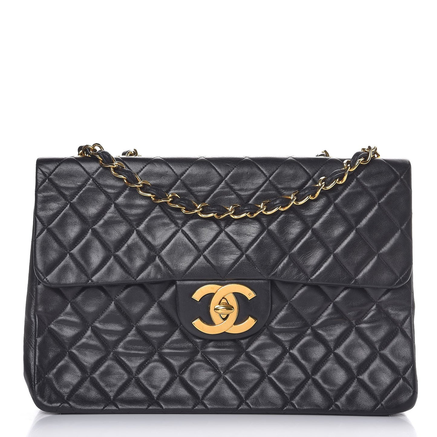 Lambskin Quilted XL Jumbo Single Flap Black
