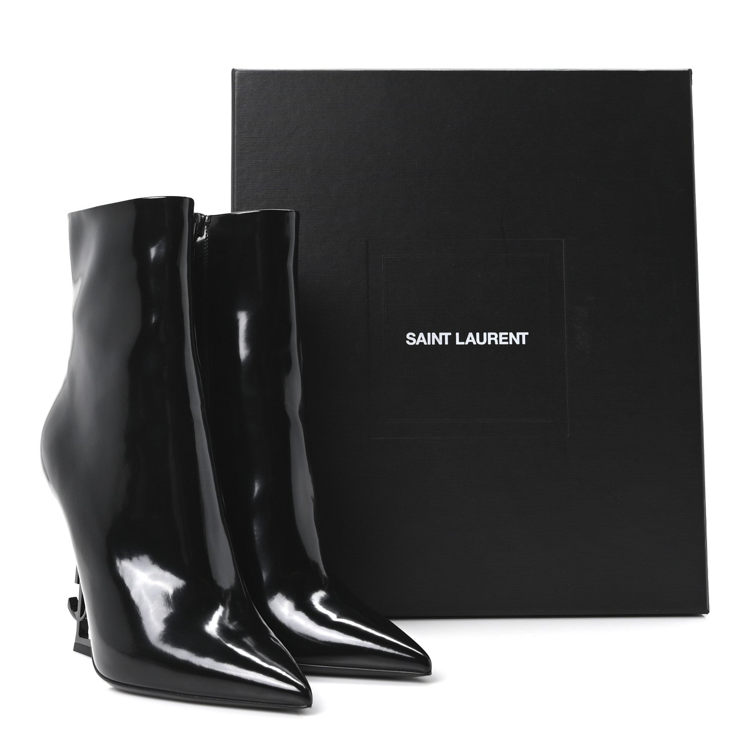Saint Laurent Glazed Calfskin Opyum Ankle Boots 37.5 Black 1861792