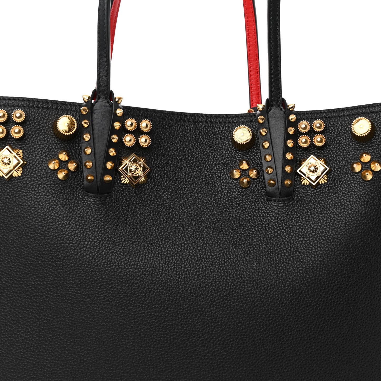 Calfskin Empire Spike Studded East West Cabata Tote Black Gold