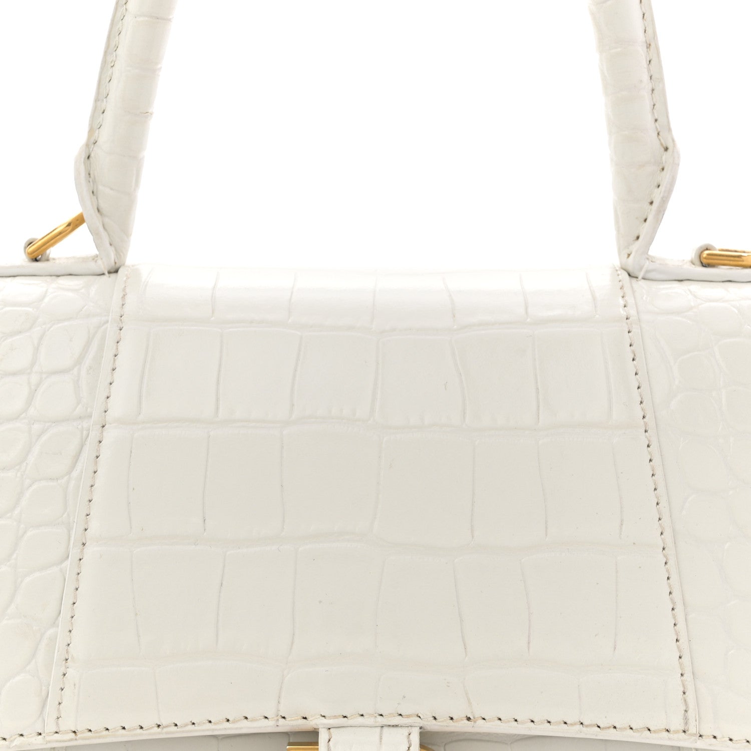 BALENCIAGA ホワイト ケース Balenciaga Calfskin Crocodile Embossed Small Hourglass Top Handle