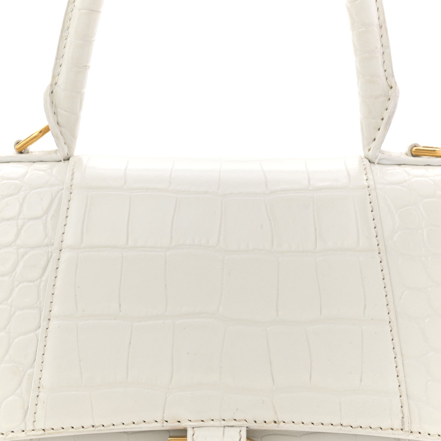 Calfskin Crocodile Embossed Small Hourglass Top Handle Bag White
