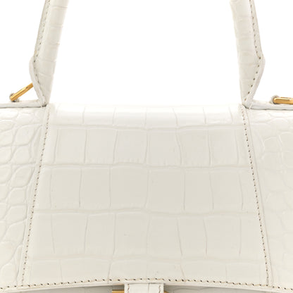 Balenciaga Calfskin Crocodile Embossed Small Hourglass Top Handle Bag White 8 of 15