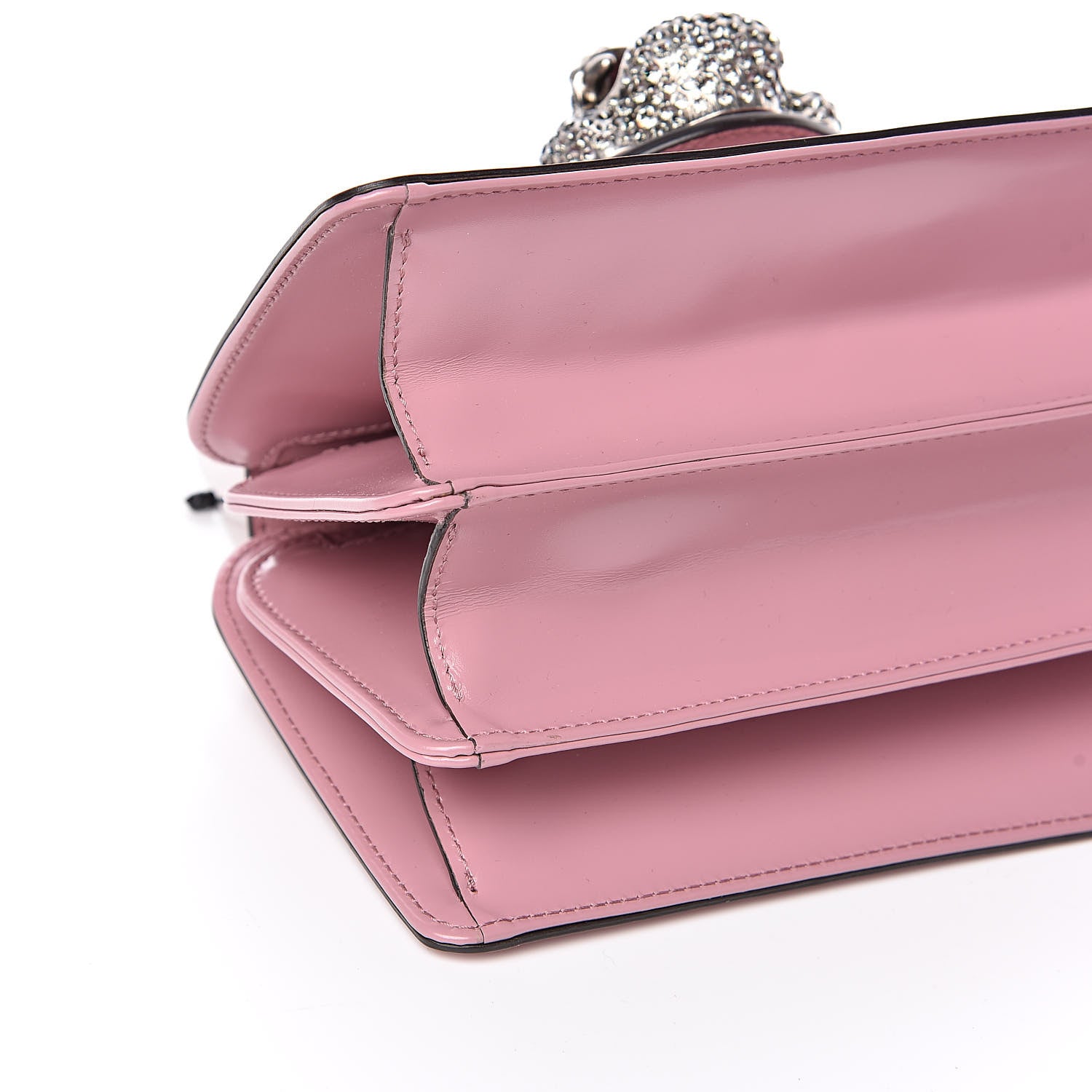 Gucci Calfskin Bamboo Crystal Mini Thiara Top Handle Bag Carmine Rose Gold 8 of 10