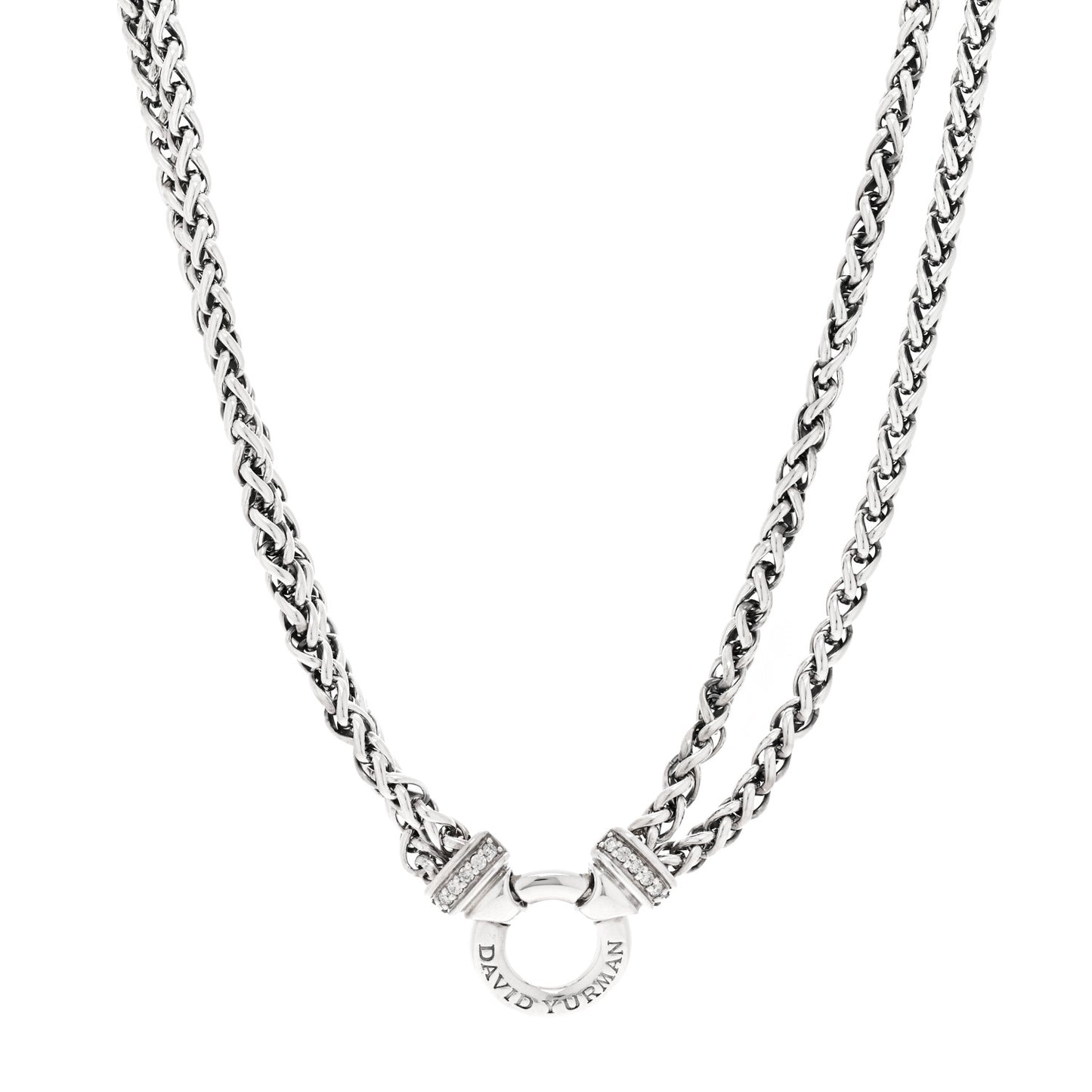 Sterling Silver Diamond 18mm Double Wheat Chain Necklace