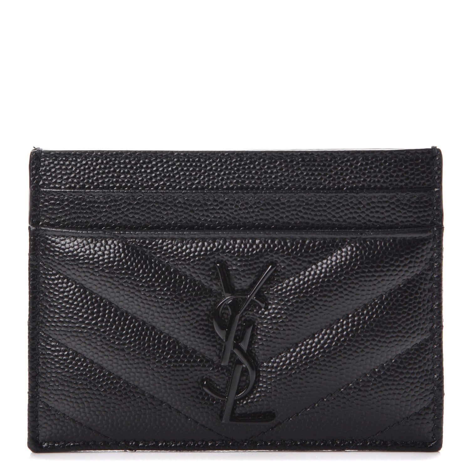 Saint Laurent Grain De Poudre Matelasse Chevron Monogram Credit Card Case Black 1 of 8