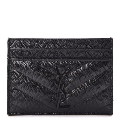 Saint Laurent Grain De Poudre Matelasse Chevron Monogram Credit Card Case Black 1 of 8