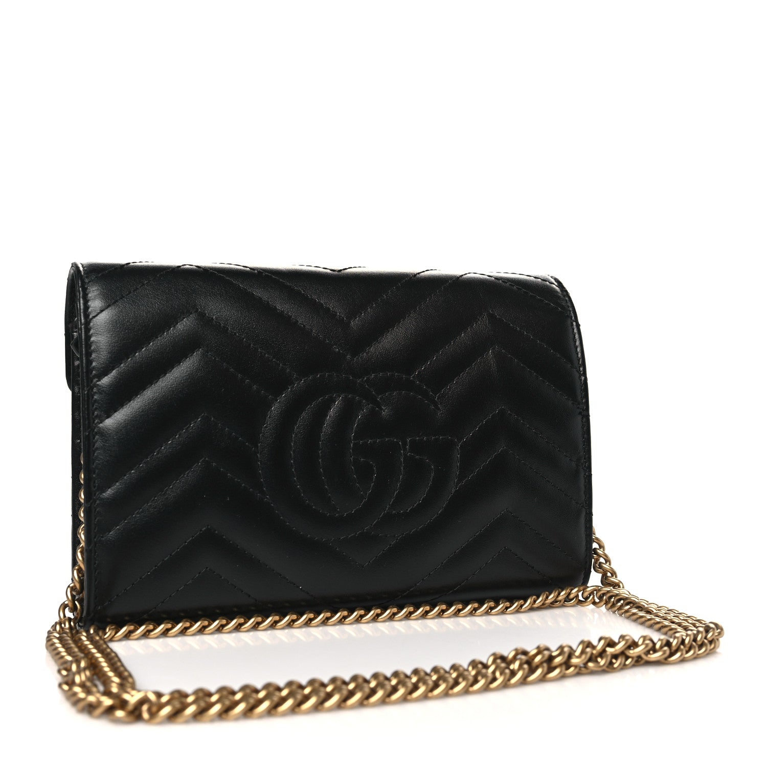 Gucci Calfskin Matelasse GG Marmont Chain Wallet Black 3 of 10