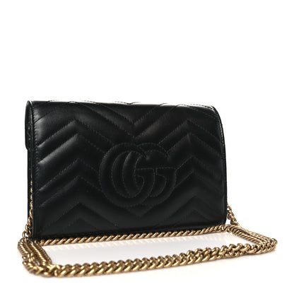 Gucci Calfskin Matelasse GG Marmont Chain Wallet Black 3 of 10