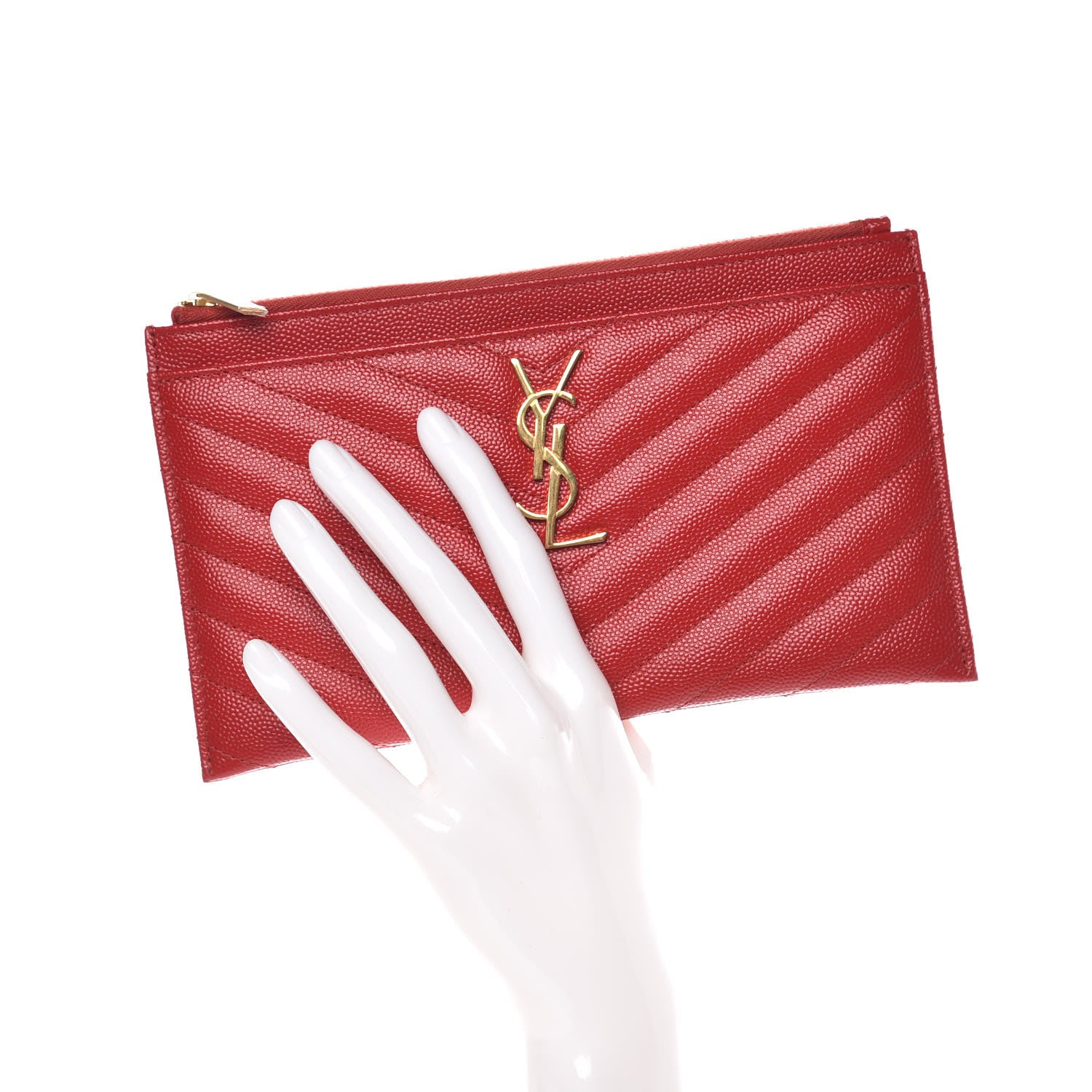 Saint Laurent Grain De Poudre Chevron Monogram Bill Pouch Bandana Red 2 of 8