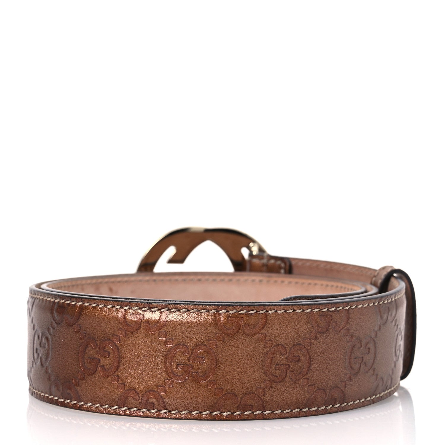 Gucci Metallic Guccissima Signature Interlocking G 40mm Belt 90 36 Cognac Brown 2 of 8