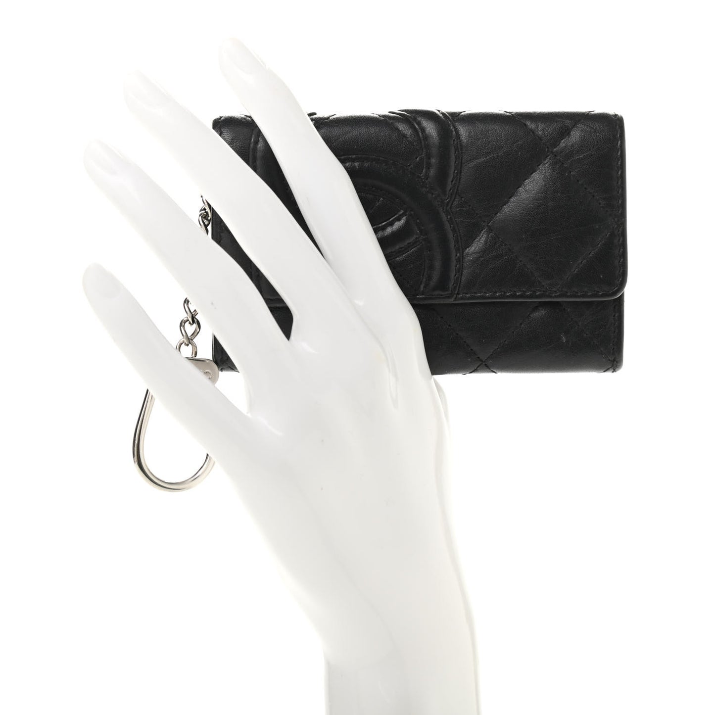 Calfskin Quilted Cambon Key Holder Case Black