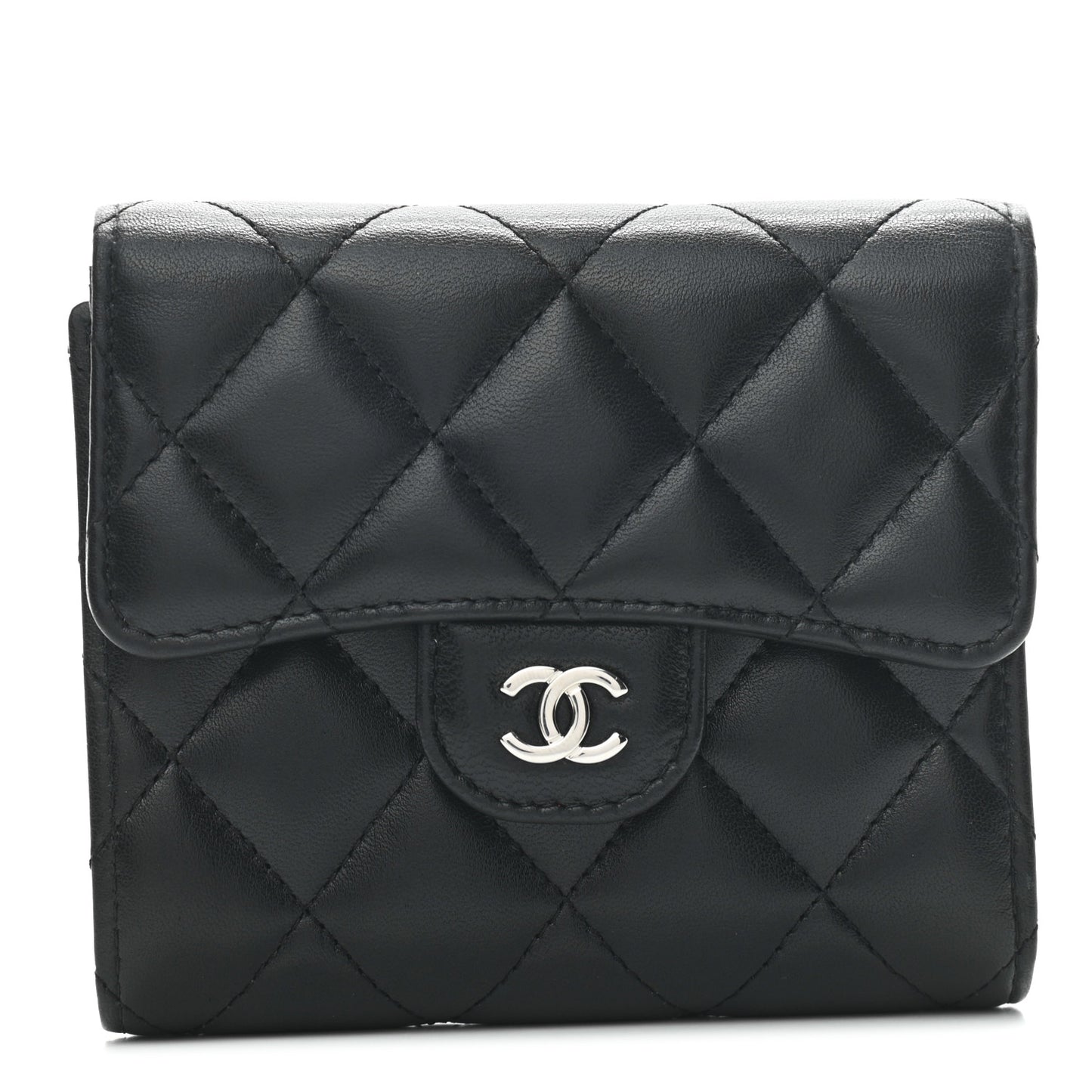 Lambskin Quilted Compact Flap Wallet Black