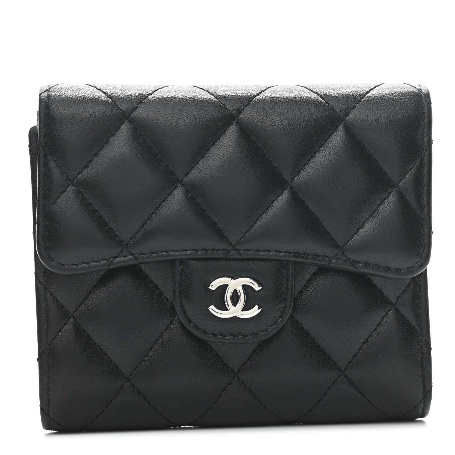 Chanel Lambskin Quilted Compact Flap Wallet Black 1 of 7