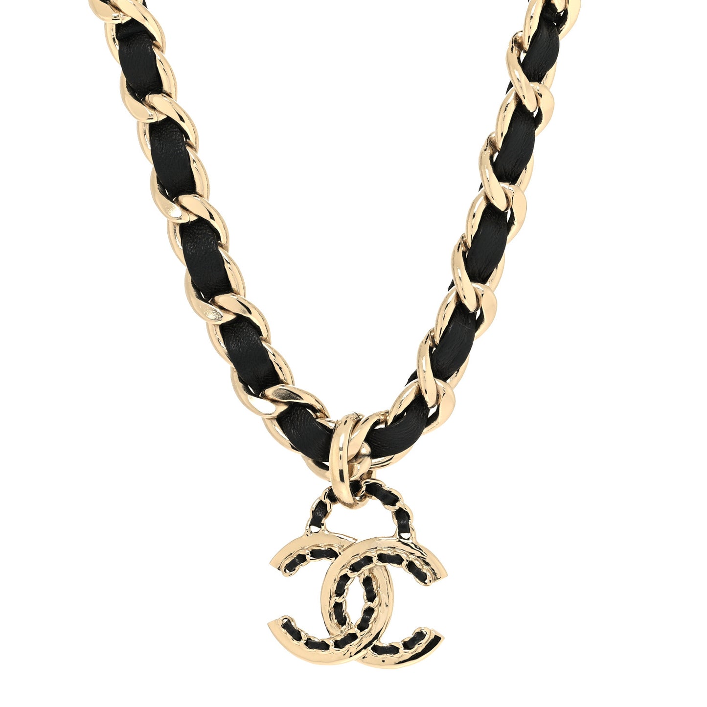Metal Lambskin Chain CC Choker Necklace Black Gold