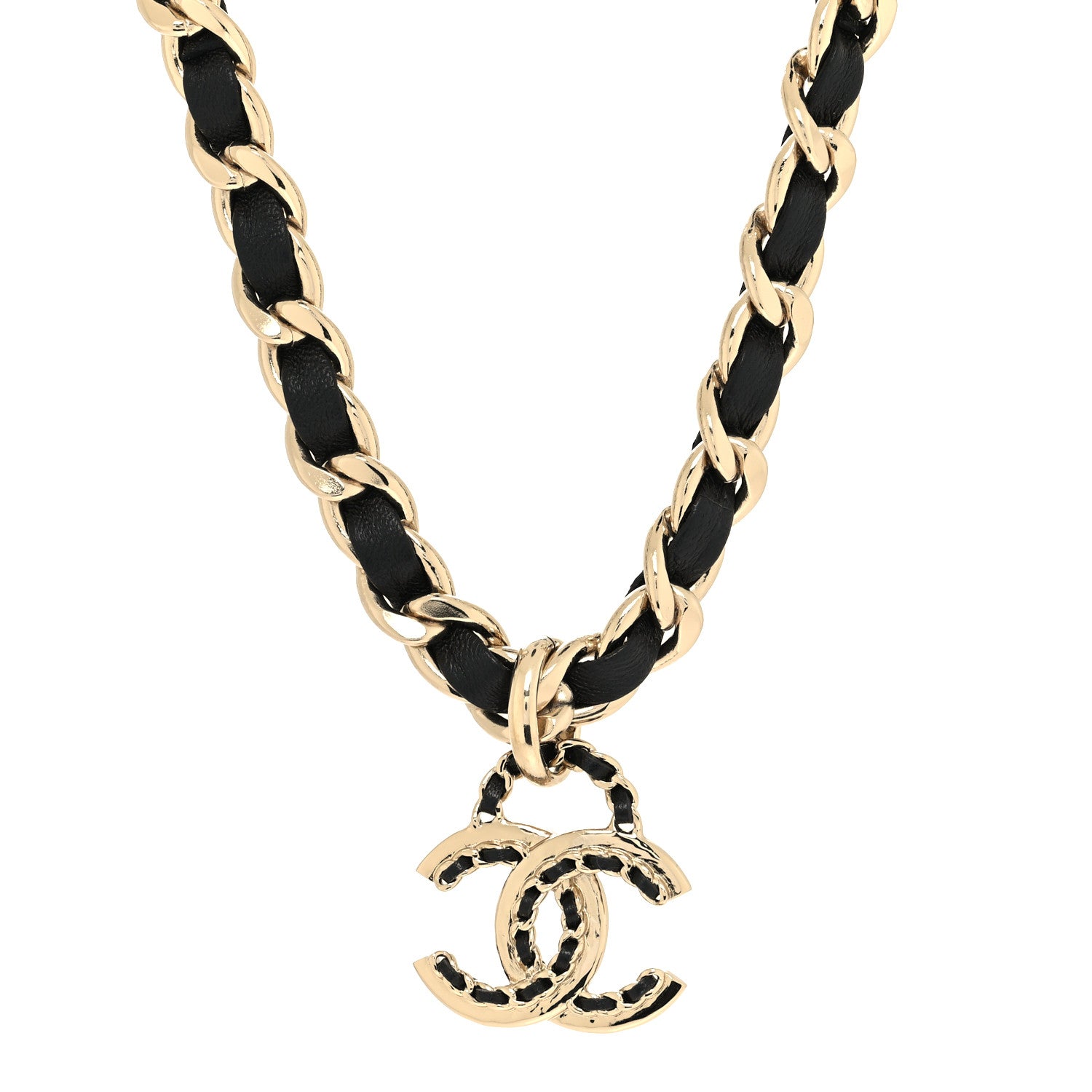 Chanel Metal Lambskin Chain CC Choker Necklace Black Gold 1 of 5