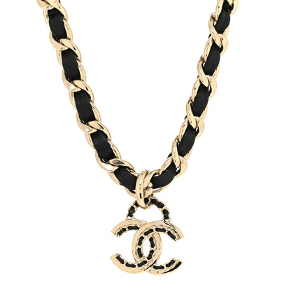 Chanel Metal Lambskin Chain CC Choker Necklace Black Gold 1 of 5