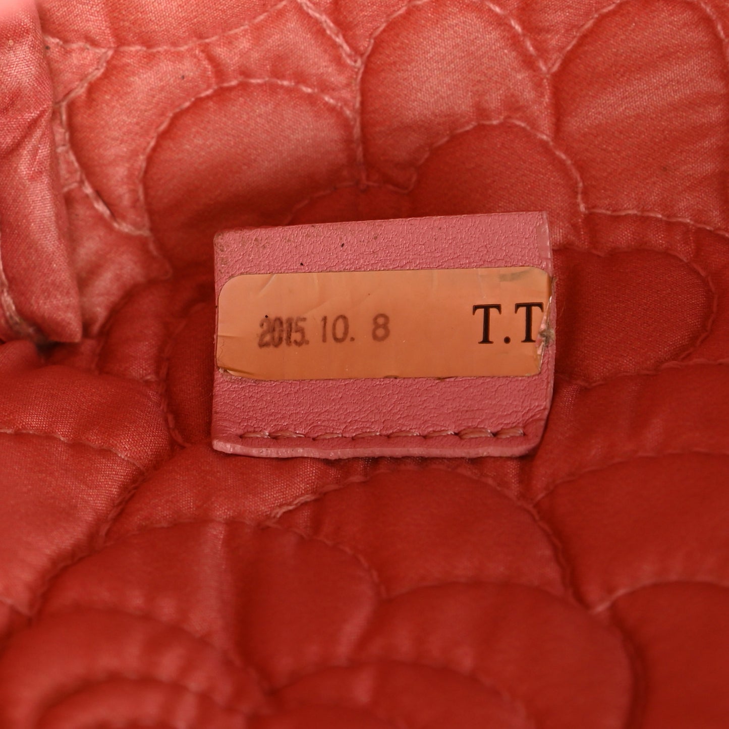 Lambskin Camellia Embossed Cosmetic Pouch Pink