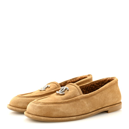 Chanel Suede Calfskin CC Loafers 37.5 Dark Beige 4 of 10