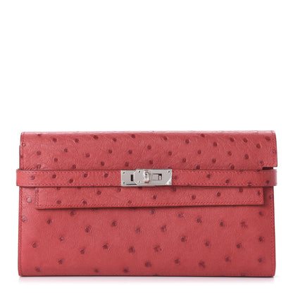 Hermes Ostrich Kelly Longue Wallet Bougainvillea 1 of 10
