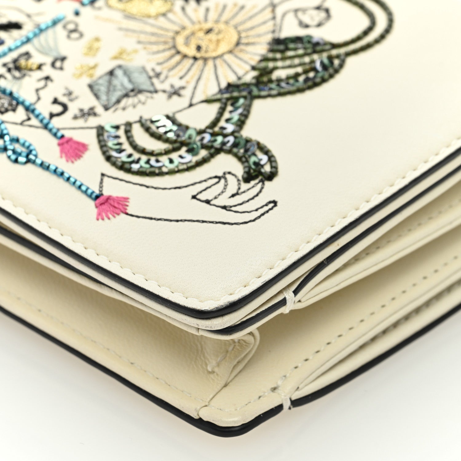 Christian Dior Lambskin Embroidered La Roue De La Fortune Tarot Pouch Clutch White 8 of 8