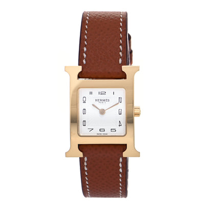 Hermes Stainless Steel Epsom 21mm Heure H Hour Quartz Watch Gold 1 of 5