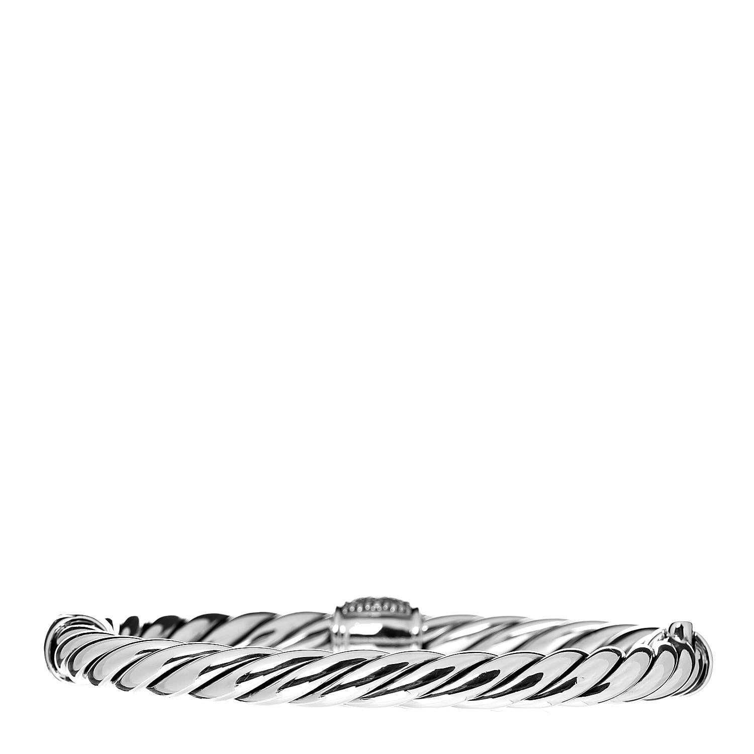 David Yurman Sterling Silver Diamond 6mm Metro Cable Station Bangle Bracelet 3 of 4
