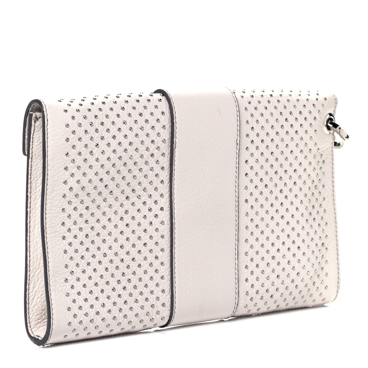 Calfskin Studded Rivera Flap Clutch White