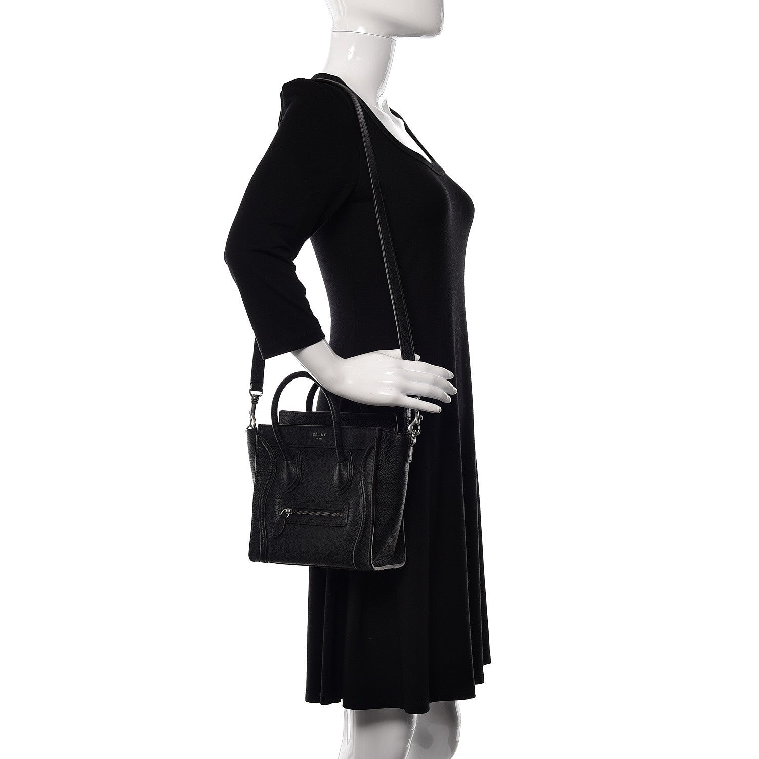 Celine Drummed Calfskin Nano Luggage Black 3 of 12