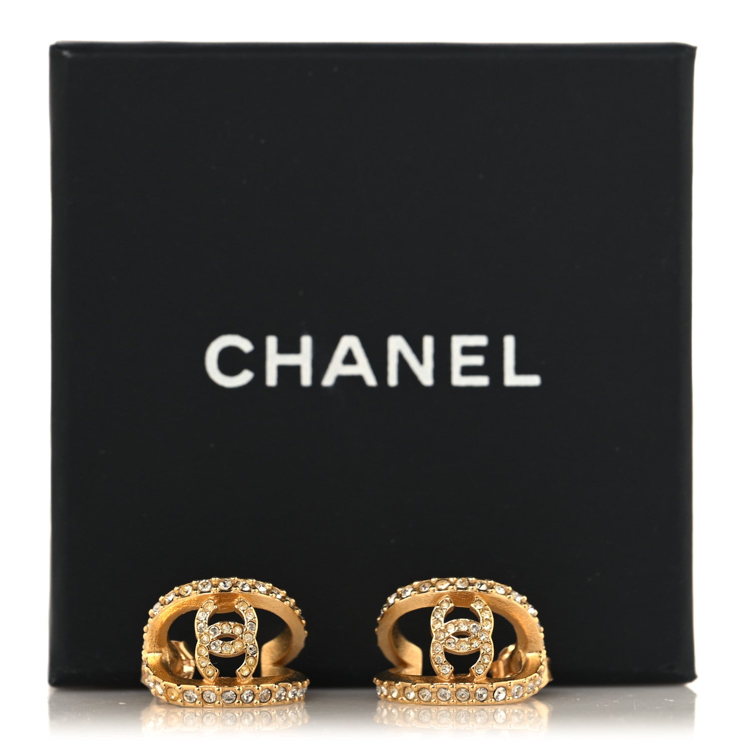 Chanel Crystal Strass CC Double Hoop Earrings Gold 6 of 6