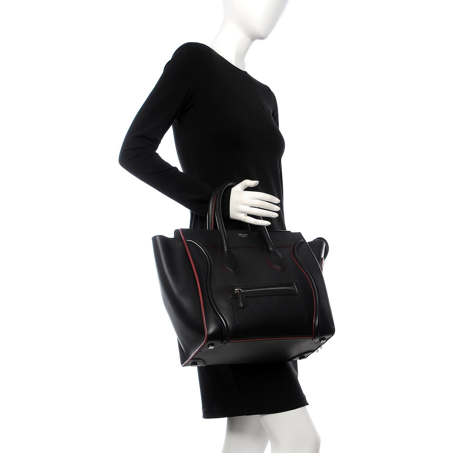 Smooth Calfskin Mini Luggage Black Pink Trim