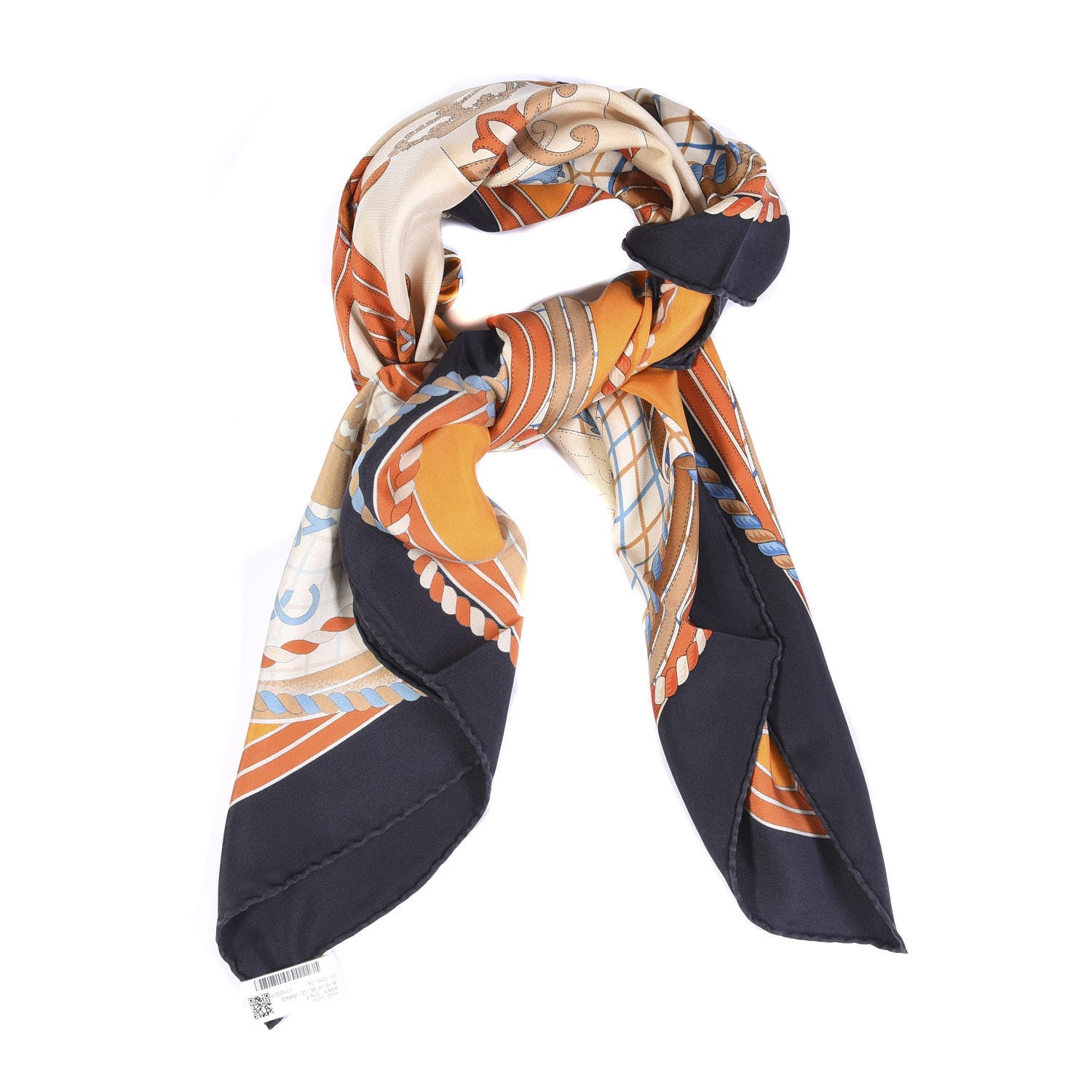 Hermes Silk Grande Tenue Scarf 90 Black Beige Orange 2 of 7