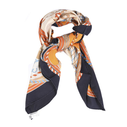 Hermes Silk Grande Tenue Scarf 90 Black Beige Orange 2 of 7