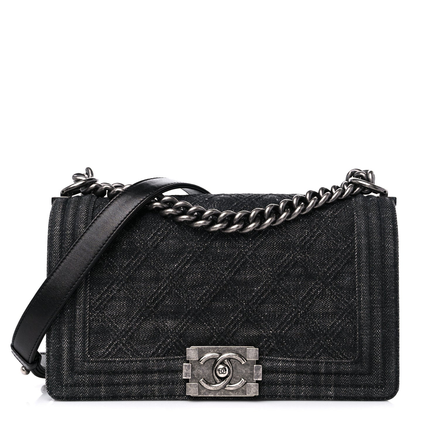 Denim Quilted Medium Boy Flap Black