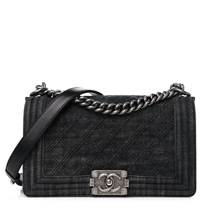 Chanel Denim Quilted Medium Boy Flap Black 1 of 10
