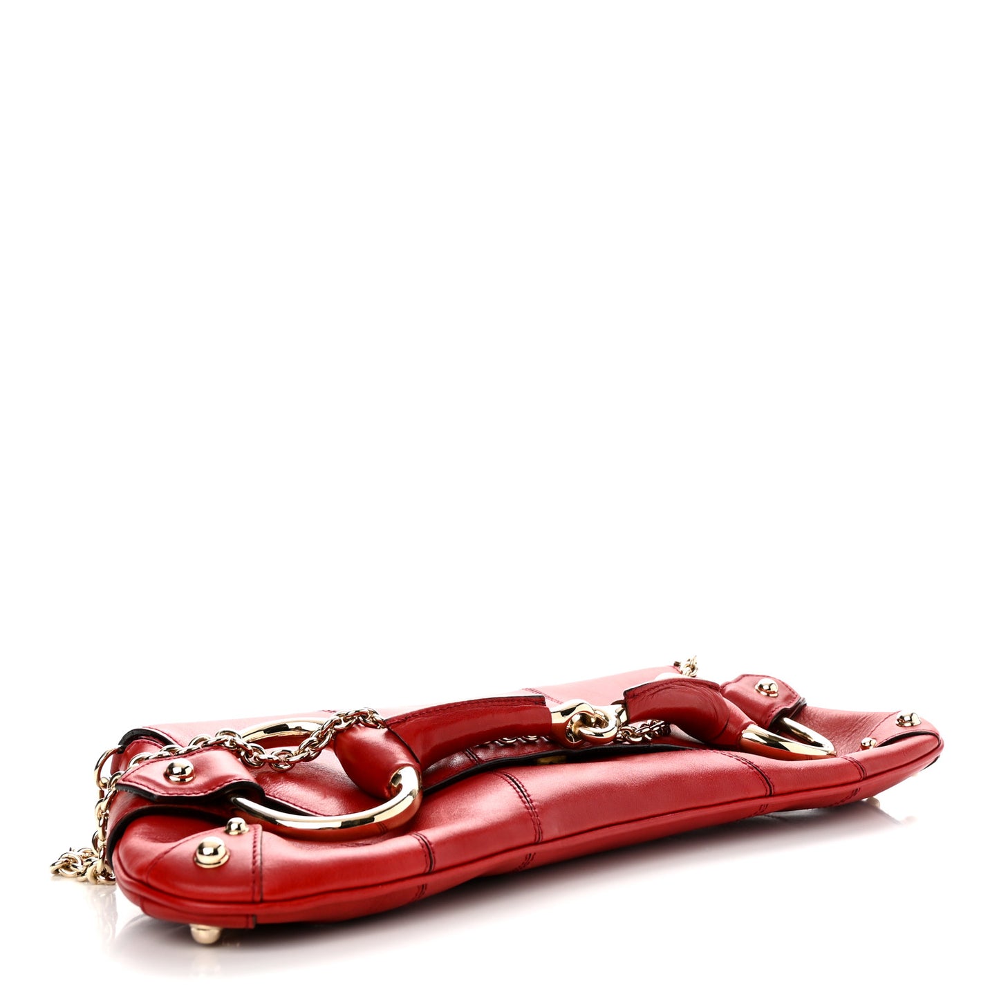 Calfskin Horsebit Chain Clutch Red