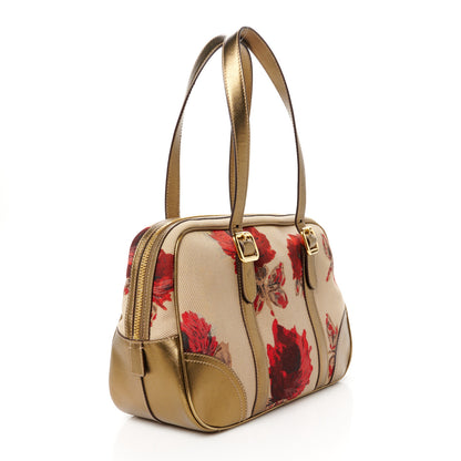 Prada Metallic Saffiano Canvas Rose Print Top Handle Bag Corda Rosso 3 of 11