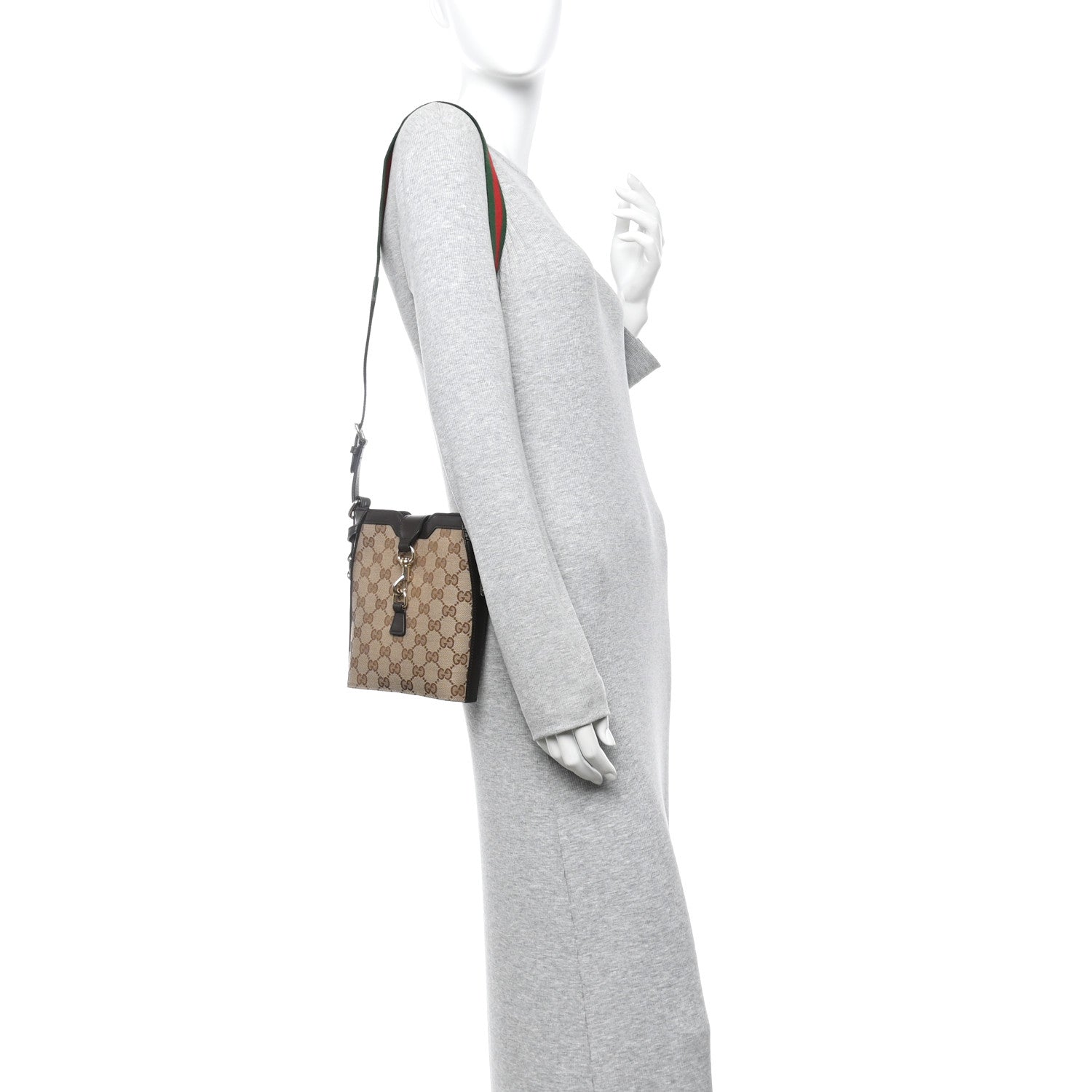 Gucci GG Supreme Monogram Mini Shadow Bucket Bag Beige Dark Brown 2 of 14